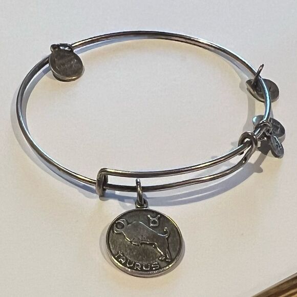 Alex and Ani Taurus Charm Rafaelian Silver Bangle Bracelet - Picture 6 of 15